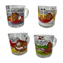McDonalds Garfield mugs set of 4 Vintage Jim Davis Glass Cups with handles - £31.54 GBP