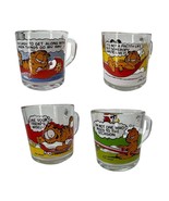 McDonalds Garfield mugs set of 4 Vintage Jim Davis Glass Cups with handles - £31.13 GBP