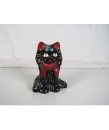 Vintage 3&quot; Ceramic Hand Painted Black Cat With Red Bow And Blue Flower F... - €7,52 EUR