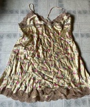 Victoria&#39;s Secret Large 100% Silk Gown Yellow with pink floral Adjustabl... - $34.44