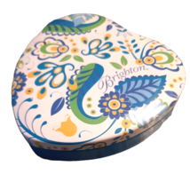 Brighton Heart Shaped Tin Blue Paisley Flower 5.5&quot; Metal Heart Empty for Gift - £8.30 GBP