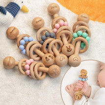 Baby Personalised Rattle, Wooden Rattle Toy, Montessori Rattle, Baby Gift Toy - £9.53 GBP