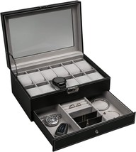 Ogrmar 12-Slot Pu Leather Lockable Watch Storage Boxes, 2-Tier Organizer Watch - £33.16 GBP