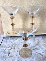 Pier 1 Large Martini Cocktail Glasses Gold Wafers Discs On Stem P1C71 New Lot 3 - £46.86 GBP
