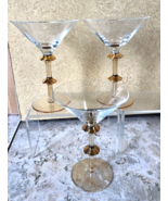 Pier 1 Large Martini Cocktail Glasses Gold Wafers Discs On Stem P1C71 Ne... - £48.07 GBP