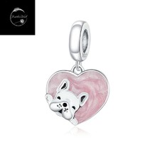 Genuine Sterling Silver 925 Love My Bulldog Dog Puppy Pet Animal Heart Charm - £15.72 GBP