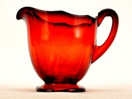 Vintage Amberina Ruby Glass Creamer, Footed &amp; Fluted, Scalloped With Points - £7.62 GBP