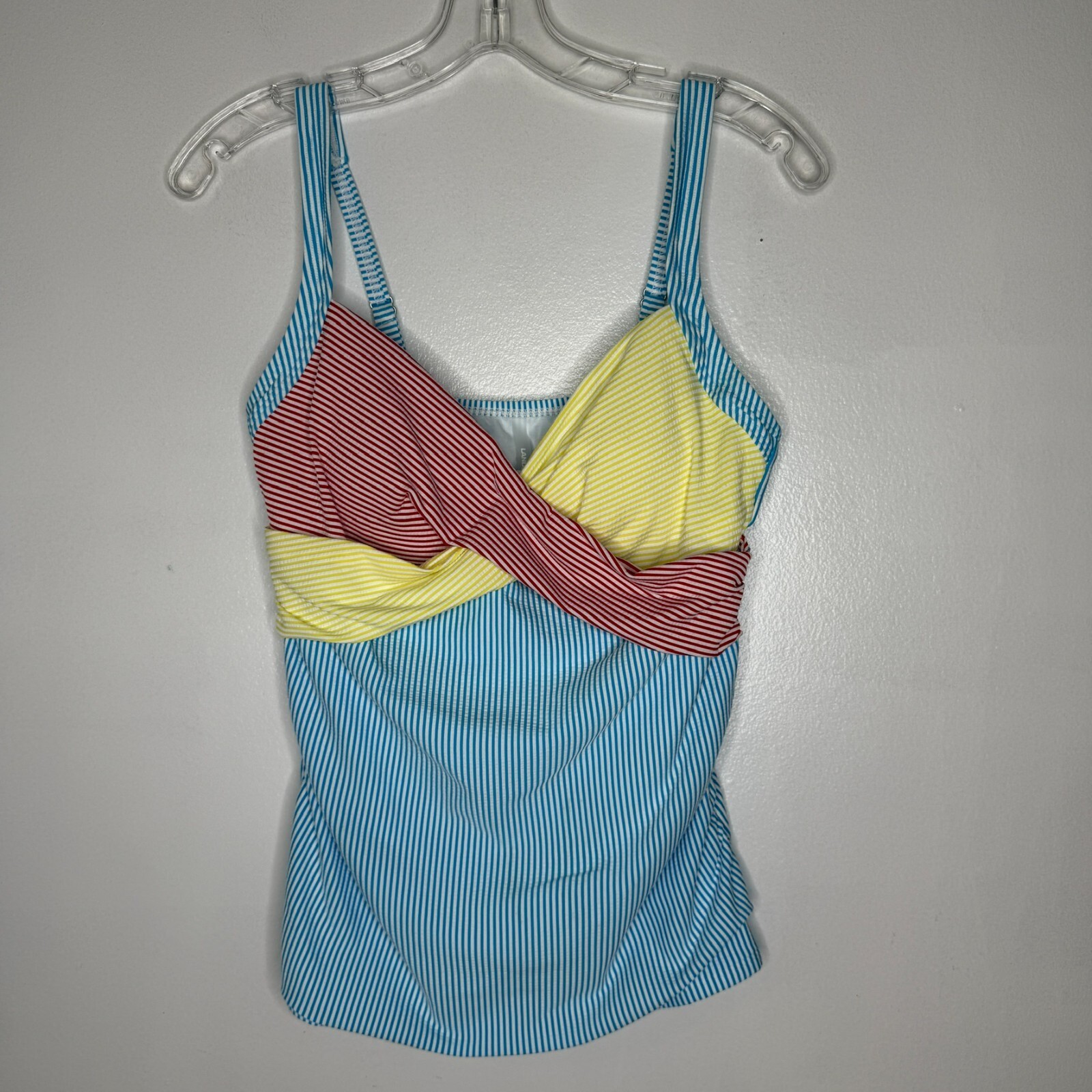 Lands&#39; End Tankini Top Size 8 Colorblock Stripe Padded Swim Shelf Bra Tank - $21.00