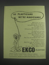 1953 Ekco Plastics Ad - As plasticians we're magicians - £14.53 GBP