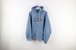 Vintage 90s Gap Mens Small Distressed Spell Out Block Letter Fleece Hoodie Blue - £42.48 GBP