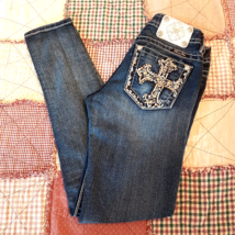 Miss Me Straight Jeans sz 26 Signature Skinny Low Rise Rhinestone Pocket 29 long - £39.51 GBP