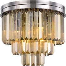 Flush-Mount Ceiling Light SYDNEY Traditional Antique Golden Teak Crystal - £838.52 GBP