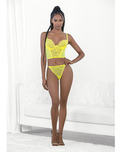 Neon Lace Corset Top W/ring Accent &amp; Panty Neon Lime Sm - £18.13 GBP