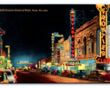 Virginia Street View Night Reno Nevada NV UNP Linen Postcard V4 - £6.18 GBP