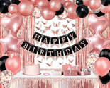 Birthday Party Decorations for Women, Rose Gold Black Happy Birthday Ban... - £22.11 GBP