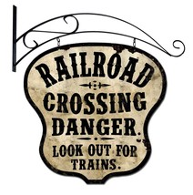 RAILROAD CROSSING DOUBLE-SIDED Laser Cut Metal Sign 36&quot; by 36&quot; - £307.50 GBP