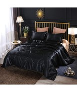 Silky Satin Comforter Set Queen Black, Soft Lightweight Microfiber Luxur... - £49.24 GBP