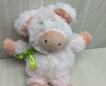 Galerie small plush pink pig green ribbon bow  mini stuffed animal - $5.19