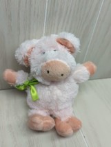 Galerie small plush pink pig green ribbon bow  mini stuffed animal - $5.19
