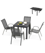 Outdoor Dining Table Set with Extendable Aluminum Table and 4 Stackable ... - $355.00