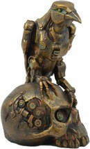 Steampunk Cyborg Scavenger Crow Raven On Rusted Robotic Skull Statue Decor - £26.36 GBP