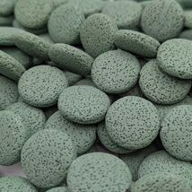Sea Green Lava Rock Beads – Large Flat Round Focal Bead Strand, Dyed Nat... - $8.95