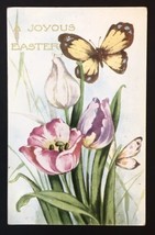 Antique A Joyous Easter Greeting Card Posted 1937 Butterflies &amp; Flowers Whitney - £7.03 GBP