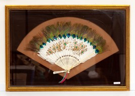 19th Century Qing Dynasty Peacock Fan in Frame Gorgeous - £955.45 GBP
