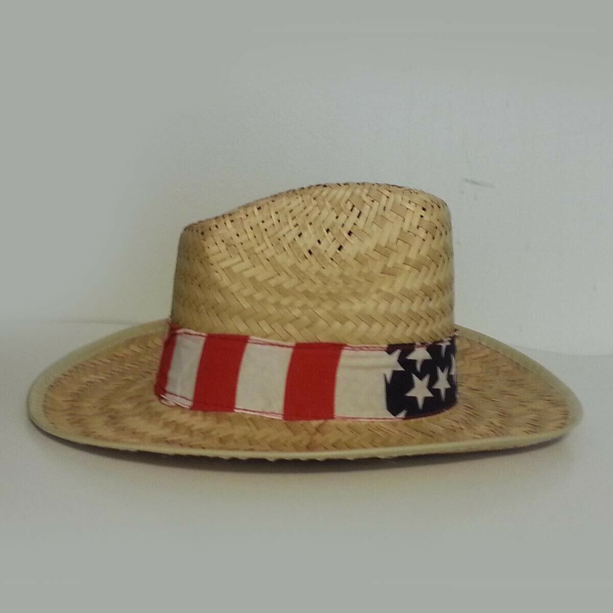Men Cowboy Hey Straw Hat USA Flag Ribbon Size Medium (circumference 22") - $19.35