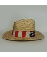 Men Cowboy Hey Straw Hat USA Flag Ribbon Size Medium (circumference 22&quot;) - £15.21 GBP