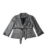 White House Black Market Black Linen Blend Ruffle V Neck Belted Blazer J... - $19.79