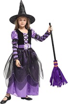 IBQ Gir&#39;s Black / Purple Witch Costume - Dress, Belt &amp; Hat - Size: L (7-... - £12.86 GBP