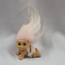 Vintage Russ Troll Doll Crawling Baby Pastel Pink Hair  Diaper Mini 2&quot; - £10.32 GBP
