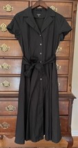 J. Peterman Shirt Belted Midi Shirt Dress SIZE 10 black cotton pockets s... - $49.47