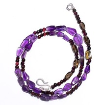 Natural Amethyst Smoky Quartz Garnet Gemstone Smooth Beads Necklace 17&quot; UB-4473 - £7.81 GBP