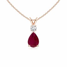 Authenticity Guarantee 
ANGARA 7x5mm Ruby Teardrop Pendant with Diamond in 14... - £409.64 GBP