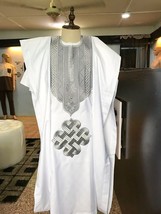 White and Grey Agbada Babariga 3 Pieces Men Groom Suit African Clothing ... - $225.89 CAD+