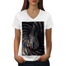 Wellcoda Violin Art Spiral Womens V-Neck T-shirt, Wooden Graphic Design Tee - £16.07 GBP