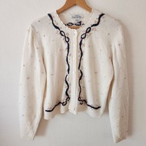 Vintage 80s 90s Embroidered Rosette Grannycore Cottagevore Knit Sweater ... - £19.92 GBP