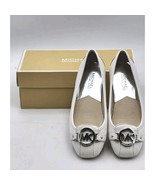 Michael Kors Fulton Moc Leather Flats Optic White Size 6 1/2 M Silver Logo - $59.99