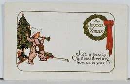 Christmas Greeting Little Boy Drummer Horn Joyous Xmas 1923 Postcard L15 - £4.68 GBP