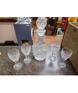 Heavy Crystal Decanter With Stopper &amp; 4 Matched Glasses - $1,851.60 MXN