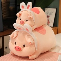 Pig Plush Toys Lovely Soft Piggy with Bunny Headband Stuffed Soft Animal Dolls C - £16.00 GBP