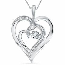 Sterling Silver Womens Round Diamond Heart Moving Twinkle Pendant .03 Cttw - £99.79 GBP