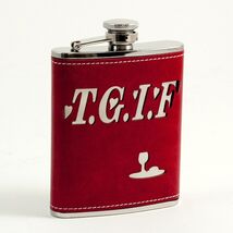 Bey-Berk Red 6 oz Leather T.G.I.F. Flask with Stitching One Size - $44.95