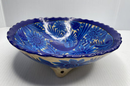 Juan Gil J  Zihuatanejo Mexico Pottery Footed Bowl Cobalt Blue Birds Flowers - £11.82 GBP