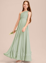Celadon A-line One Shoulder Floor-Length Chiffon Junior Bridesmaid Dress - $109.00