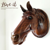 Horse Head - Hand Carved Teak Wood Large Decorative Sculpture Wall Art | Horse R - £503.51 GBP
