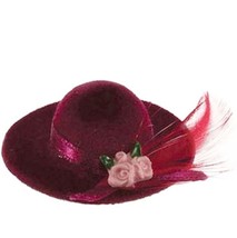 Lady&#39;s Hat Red w Feather &amp; Flowers IM65572 DOLLHOUSE Miniature - £3.72 GBP