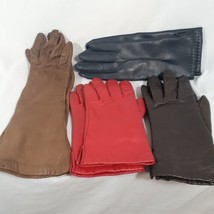 Lot of 4 Ladies Size 6.5 Gloves 3 Wrist Length 1 Elbow Length Red Brown Blue - £15.40 GBP